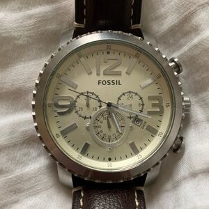Fossil Silver and Brown Leather Watch